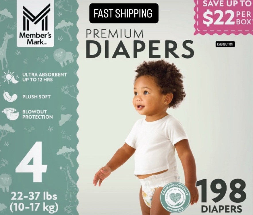 Member’s Mark Premium Baby Diapers Size 4 (22-37 lbs) 198 Count- NEW0