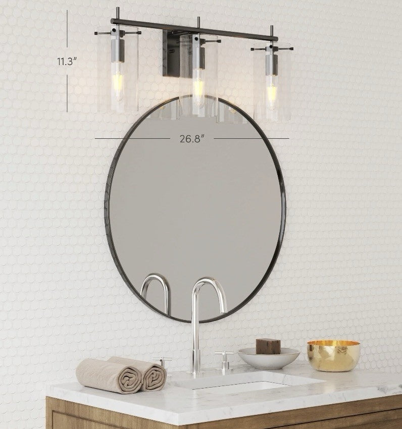 Nathan James Heidi Bathroom Lamp 3 Lights Black Metal Transparent Glass2