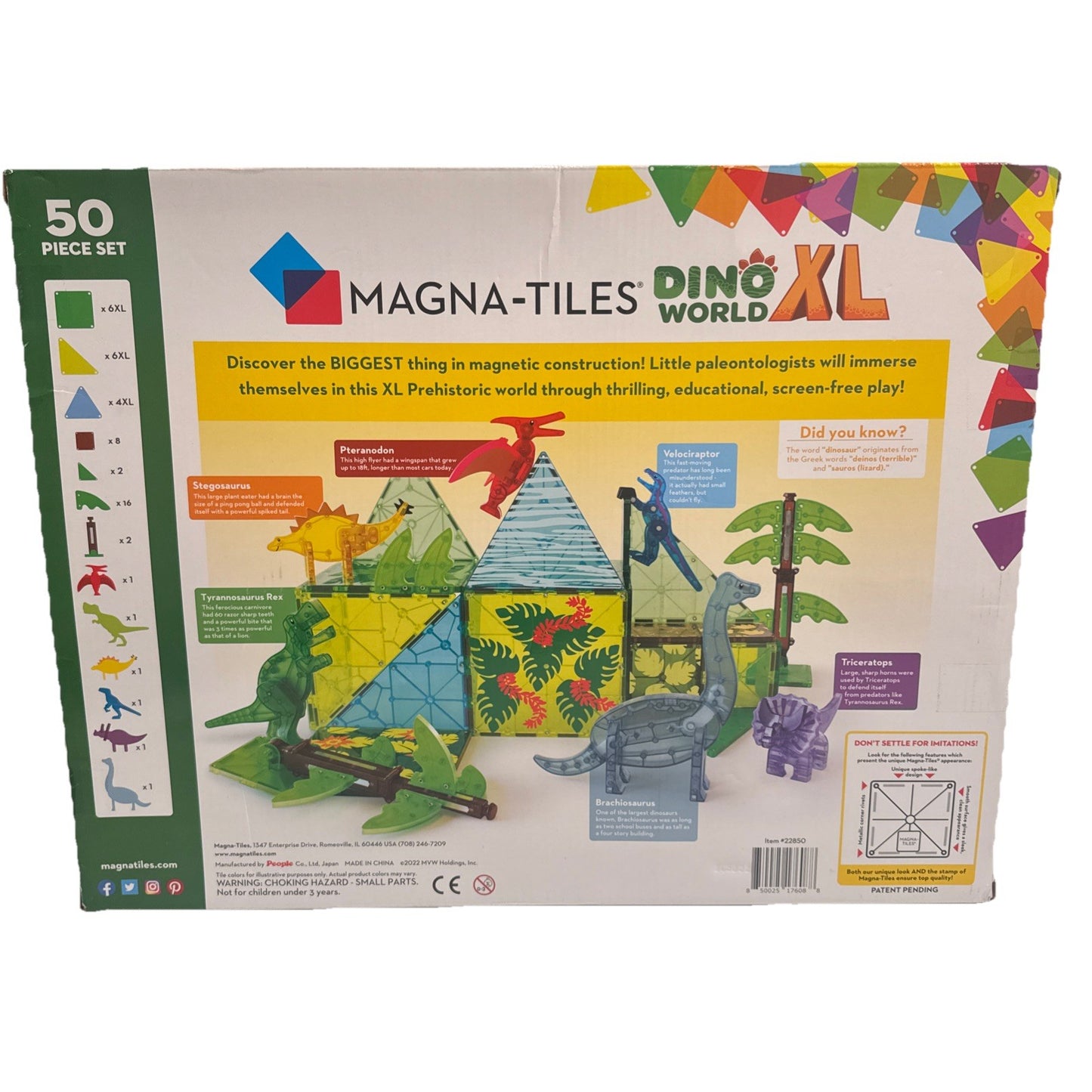 Magna-Tiles Dino World XL 50 Piece Set Magnetic Building Tiles Dinosaurs1