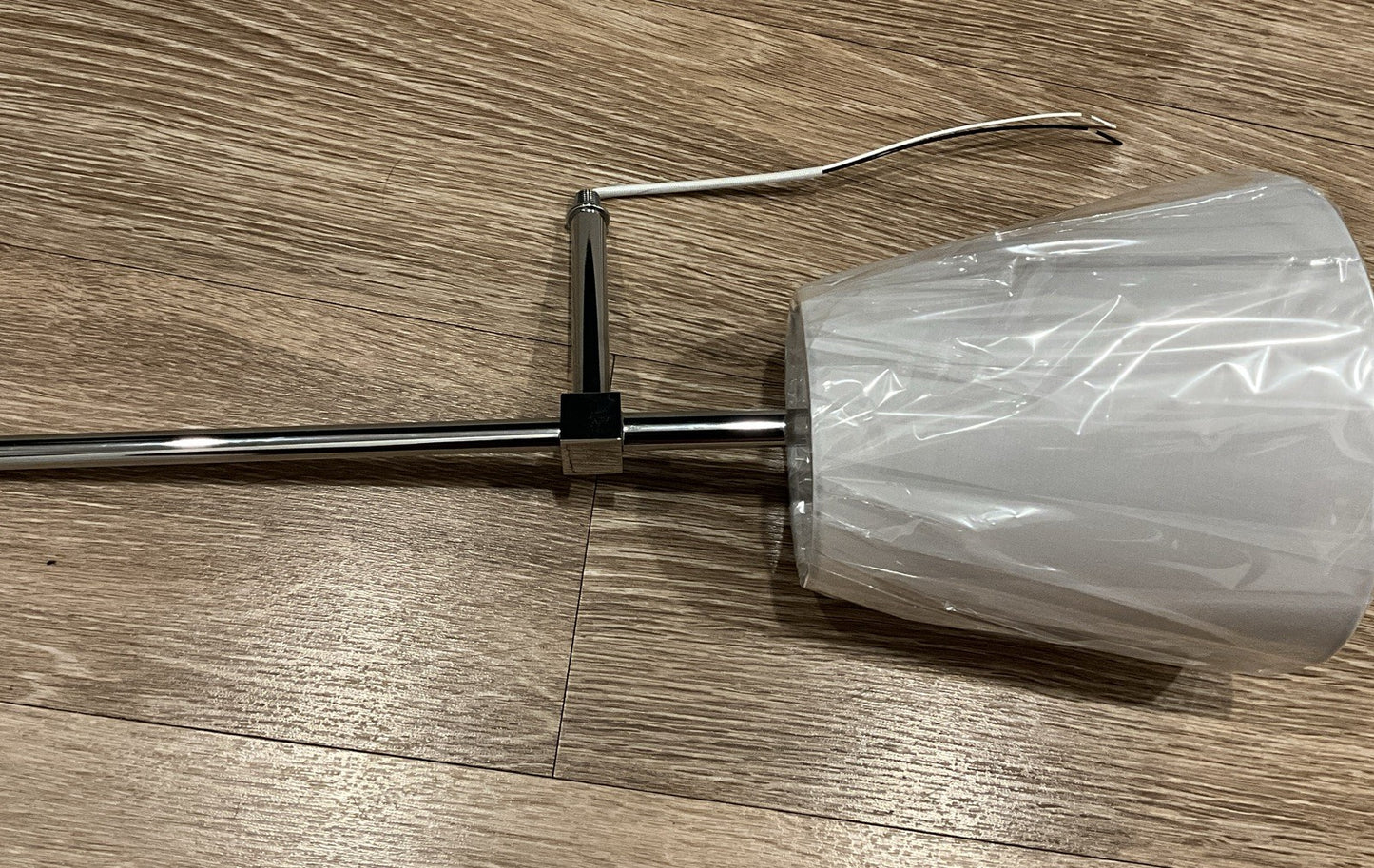 Set of 2 Modern Chrome Wall Lights White Fabric Shade Indoor Sconces - NEW9