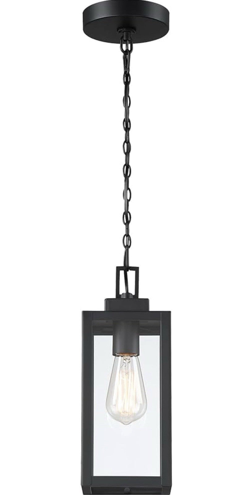 13” Outdoor Pendant Light Black Porch Hanging Lantern Glass E26 Exterior0