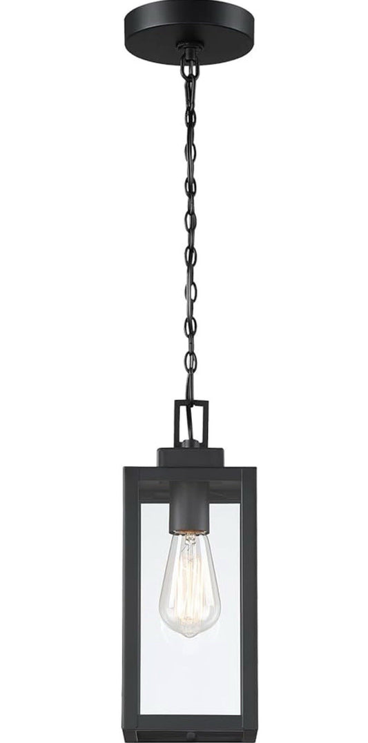 13” Outdoor Pendant Light Black Porch Hanging Lantern Glass E26 Exterior0