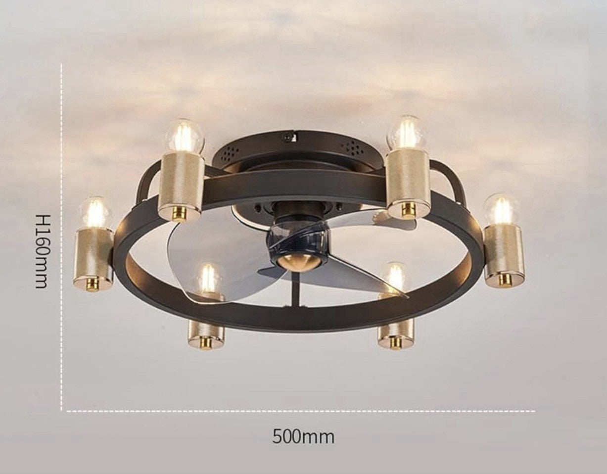 Vintage Black Gold Ceiling Fan Light Silent Low Profile Chandelier 20in4