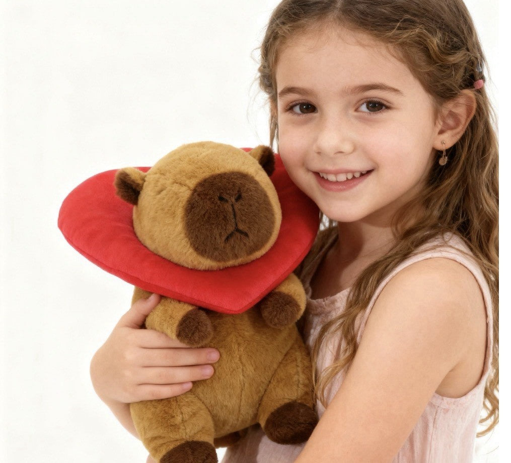 Linzy 12in Capybara Plush Toy with Heart Collar Soft Stuffed Animal3