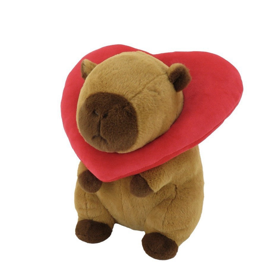 Linzy 12in Capybara Plush Toy with Heart Collar Soft Stuffed Animal2