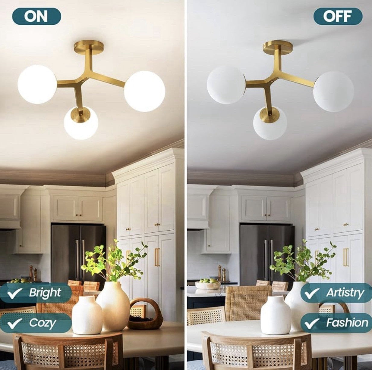 Sputnik Ceiling Light 3-Light Gold Semi Flush Glass Globe E123