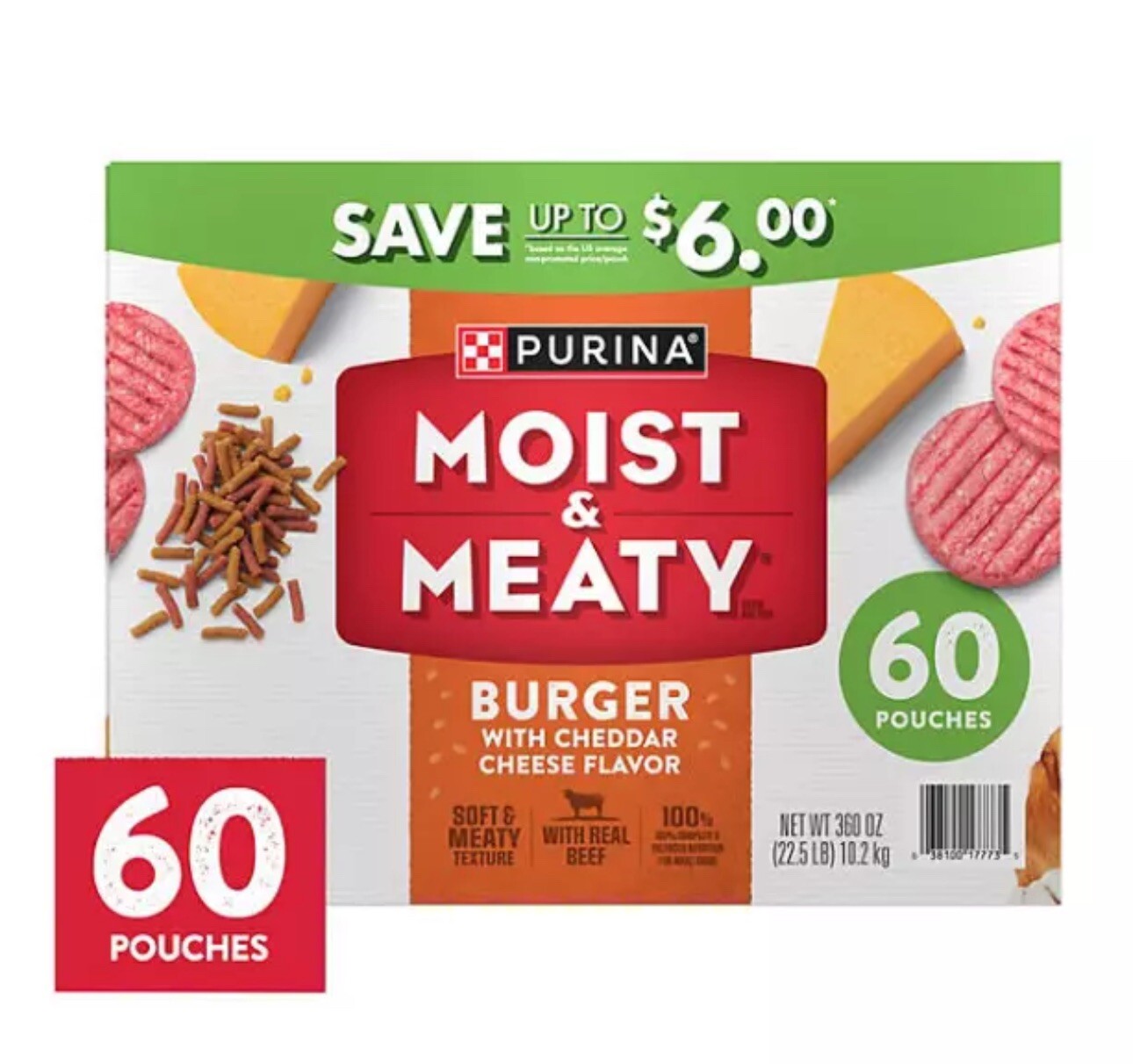 Purina Moist & Meaty Dog Food, Burger with Cheddar Cheese Flavor (6 oz., 60 ct.)0