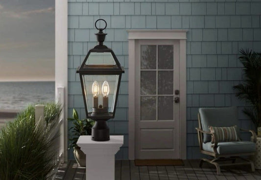 Home Decorators Glenmeyre Outdoor Post Lantern Matte Black Clear Glass0