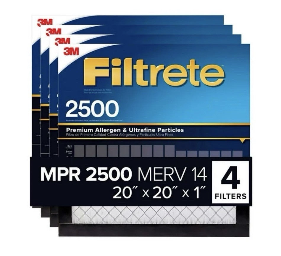 3M Filtrete 2500 MPR 20x20x1 MERV 14 AC Furnace Air Filter 4 Pack0