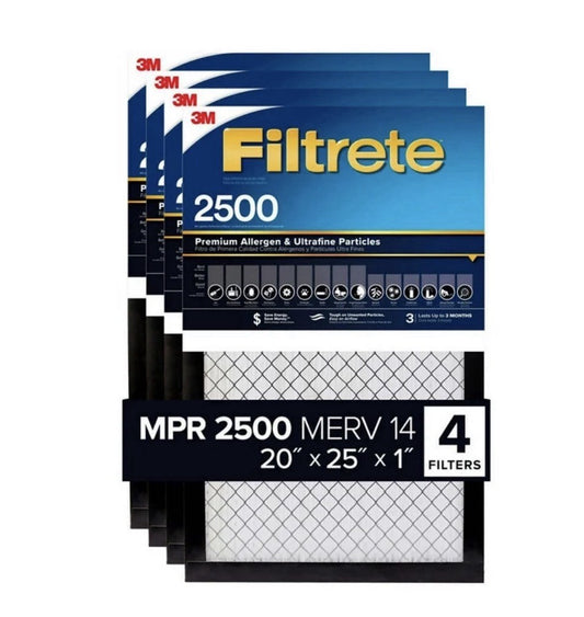 Filtro Filtrete Serie 2500 de 3M de 1", 20 x 25 x 1 (Paquete de 4)0