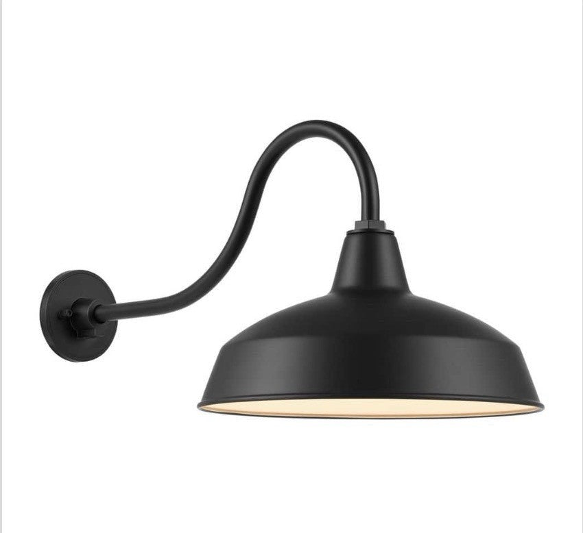 Hampton Bay Easton 14” Outdoor Wall Light Matte Black Barn Lantern Wall Sconce0