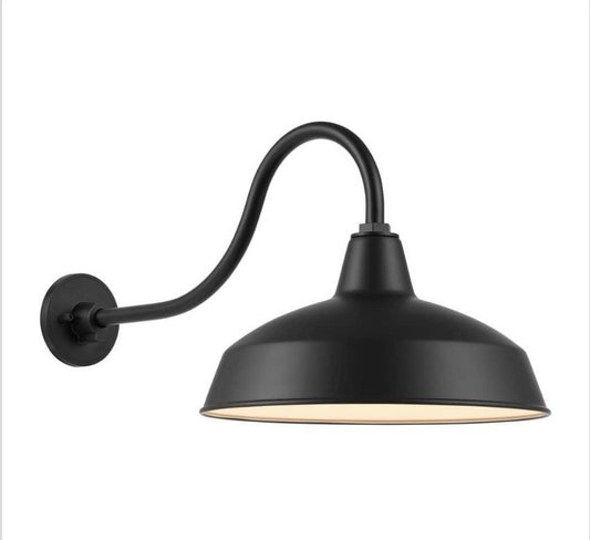 Hampton Bay Easton 14” Outdoor Wall Light Matte Black Barn Lantern Wall Sconce0