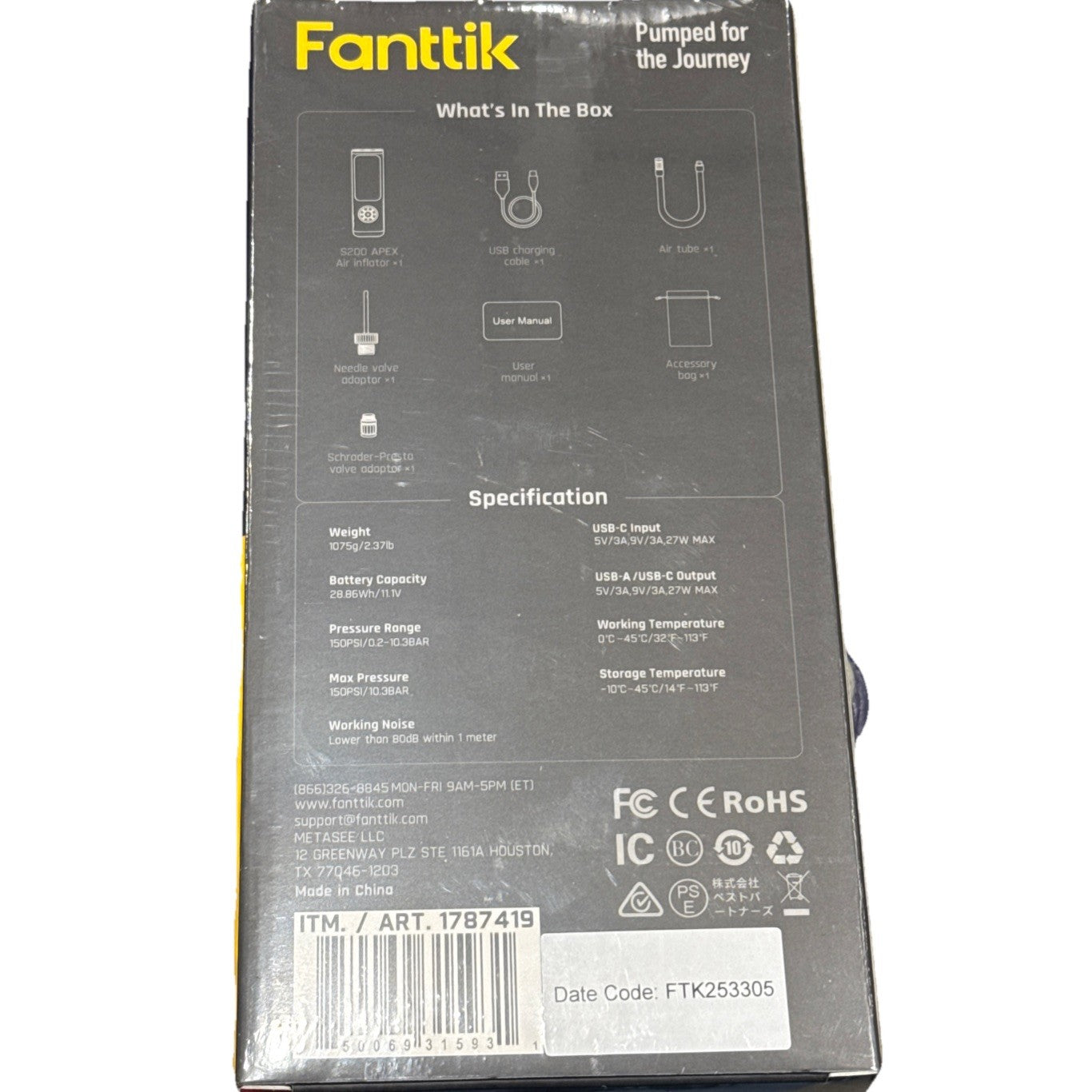 Fanttik S200 Apex Portable Air Inflator 150 PSI Tire Pump Power Bank LED7