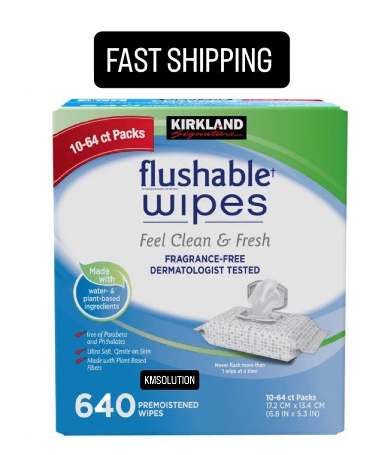 Kirkland Signature Premoistened Flushable Wipes, Fragrance Free, 640-count-NEW0
