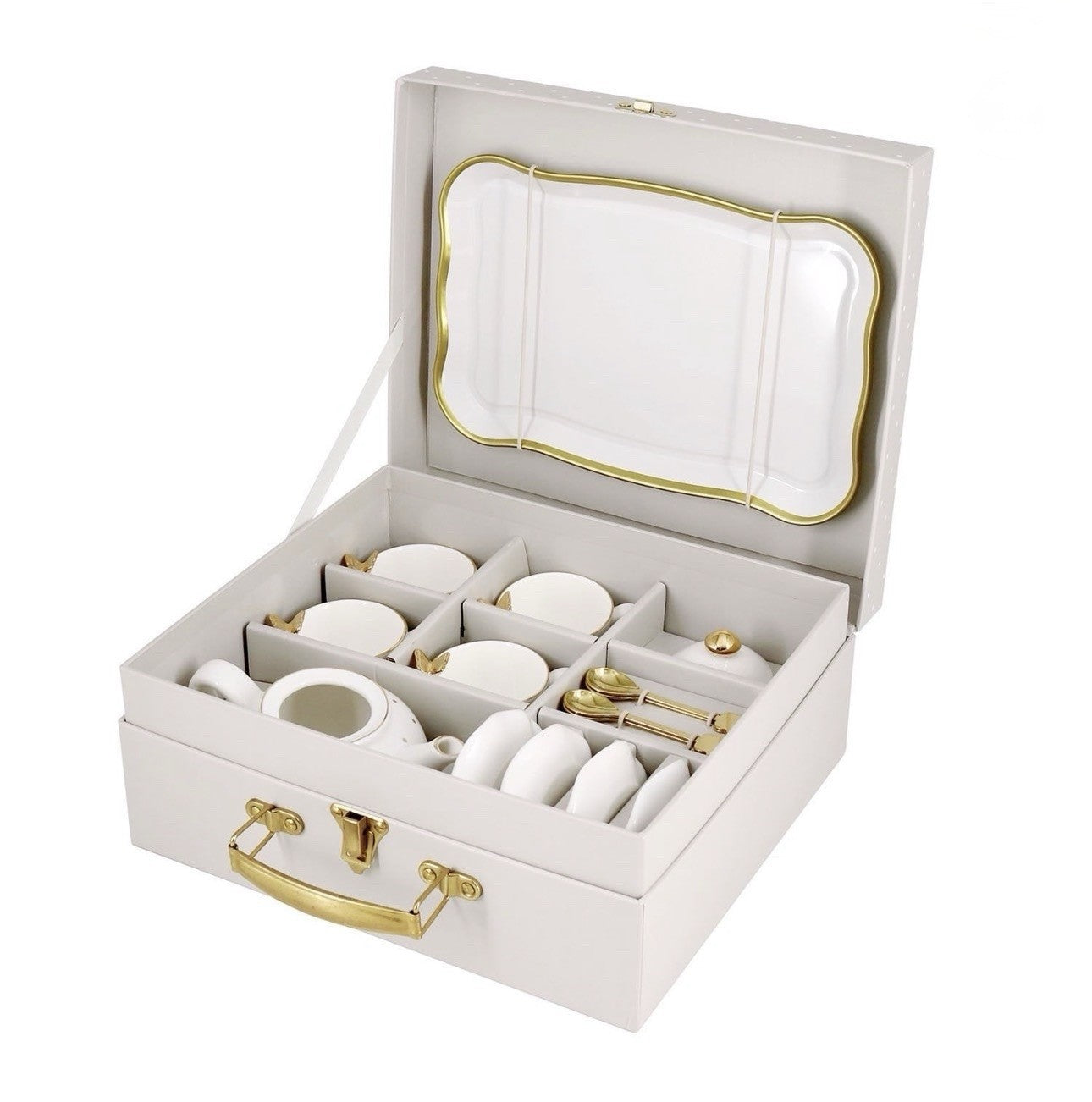 Members Mark Porcelain Tea Set 15 Piece Pretend Play with Carrying Case, White2