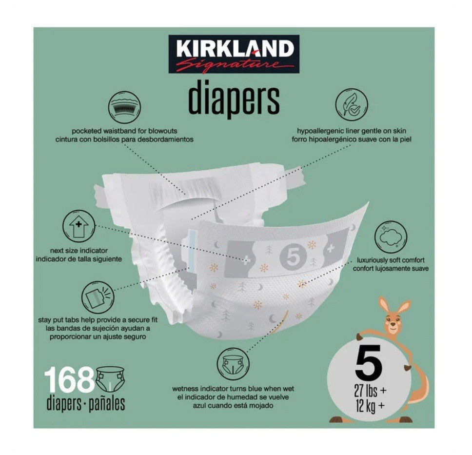 Kirkland Signature Baby Diapers Size 5 (27+ lbs) 168 Count - New & Sealed1