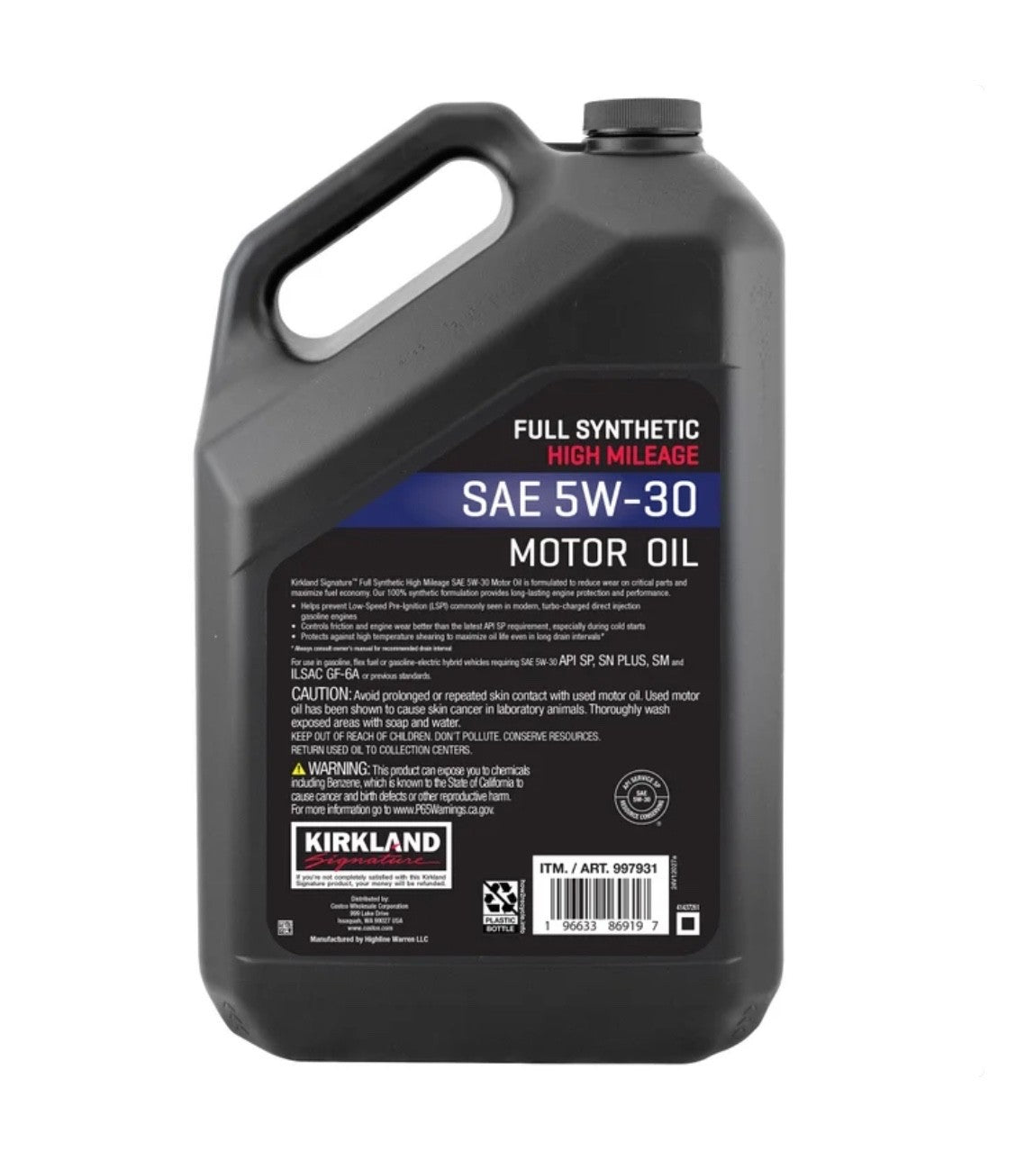 Kirkland Signature 5W-30 High Mileage Synthetic Oil 2 Pack 5 Qt3