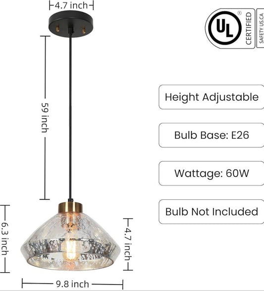 Modern Mercury Glass Pendant Light 9.8” Black Brass Kitchen Island E261