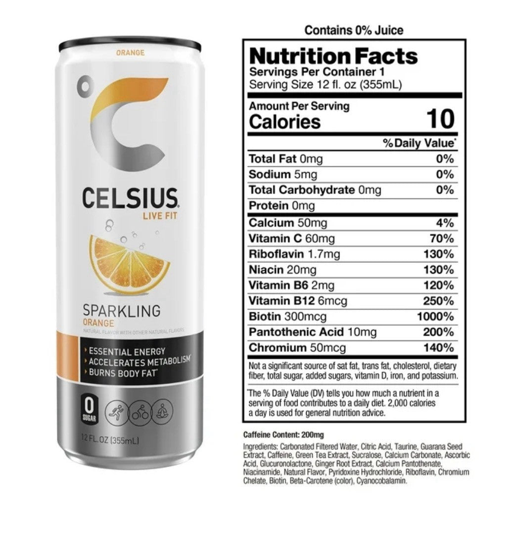 CELSIUS Sparkling Orange Energy Drink 12oz Cans | 12 Pack | Sugar Free2