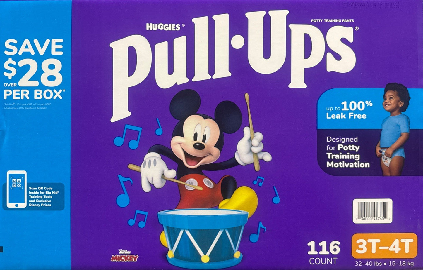 Huggies Pull Ups Training Pants for Boys Size 3T/4T (32-40 lbs) 116 Count - NEW0