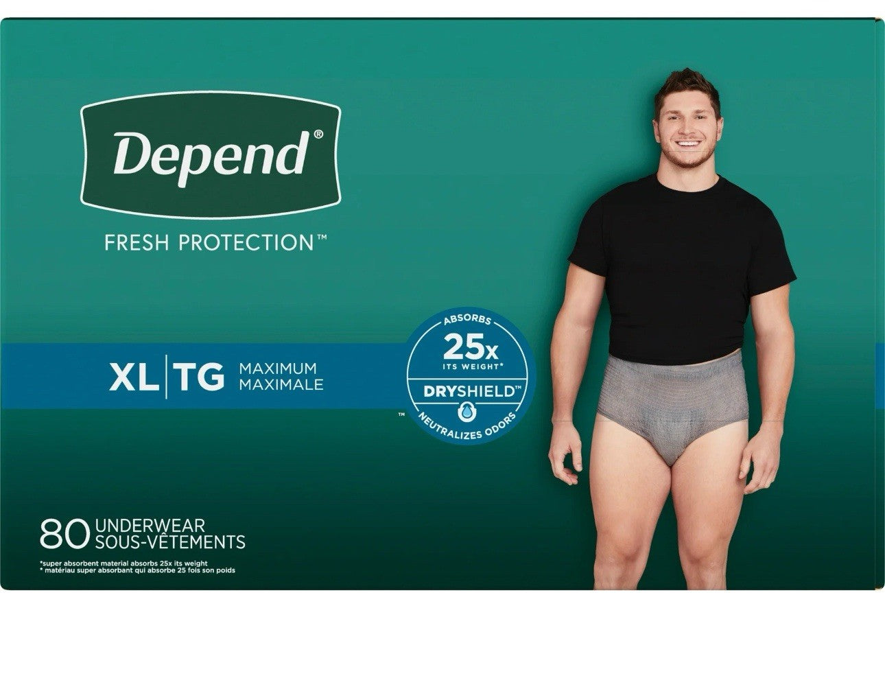 Depend Fit-Flex Men's Underwear 80 Count - Extra Large (44-54 in) Discreet - NEW0