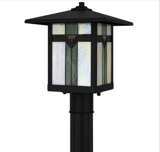 Home Decorators Collection 1-Light Outdoor Post Light Black Tiffany Glass1