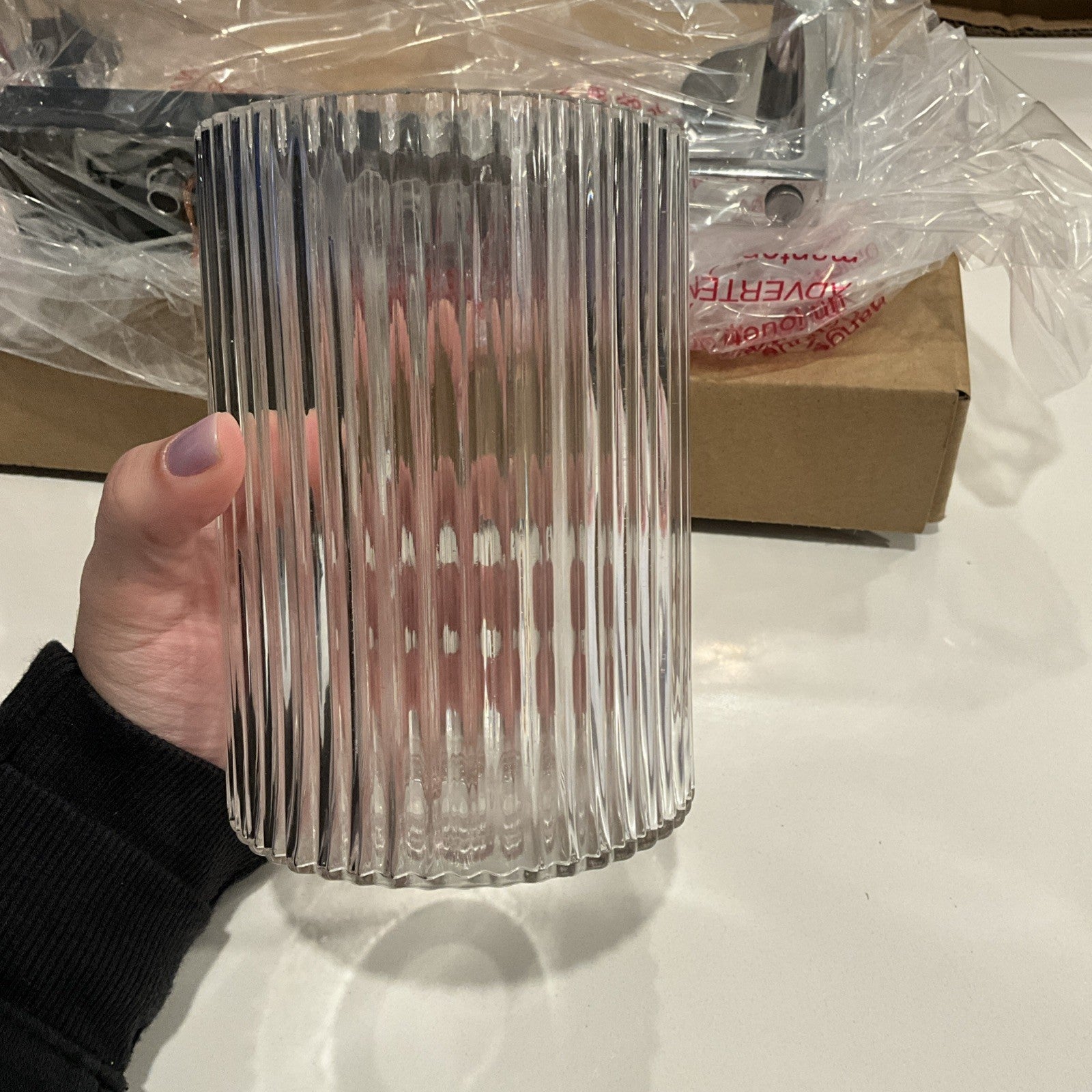 Generation Lighting Lando Bathroom Lamp 2 Lights 15" Steel Striated Glass5