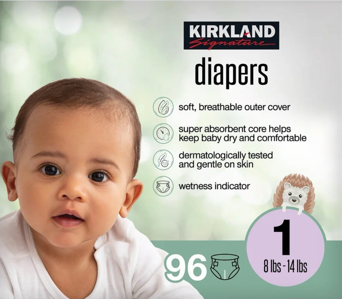 Kirkland Signature Baby Diapers Size 1 (8-14 lbs) 96 Count - New & Sealed0