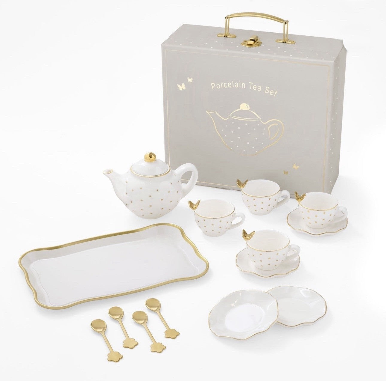 Members Mark Porcelain Tea Set 15 Piece Pretend Play with Carrying Case, White3