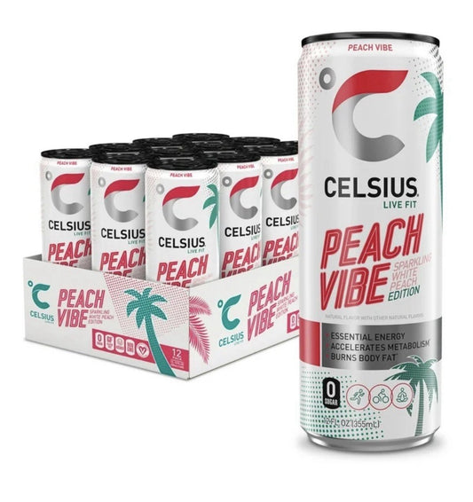 Celsius Peach Vibe Sparkling Energy Drink 12oz | 12 Pack | Zero Sugar0