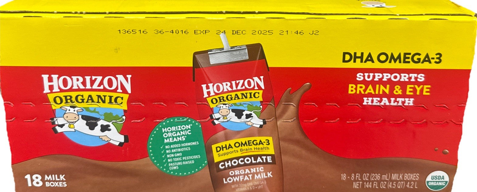 Horizon Organic Chocolate Organic Lowfat Milk 18 Milk Boxes (8 Fl Oz) NEW2