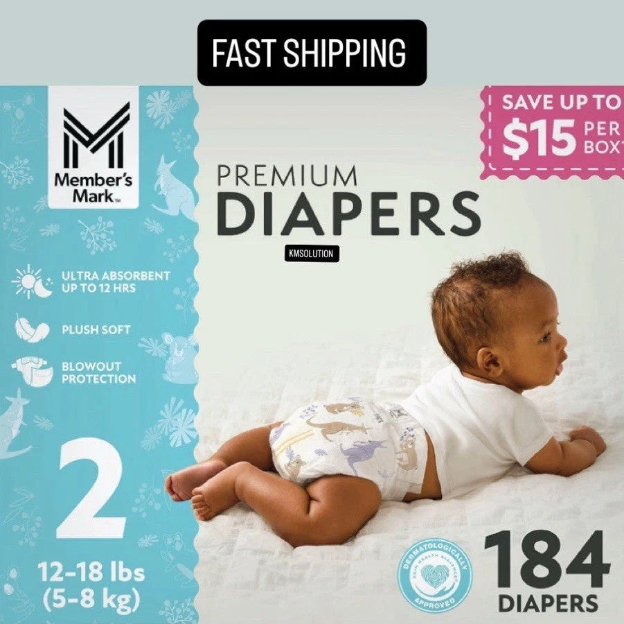 Member’s Mark Premium Baby Diapers Size 2 (12-18 lbs) 184 Count- NEW0