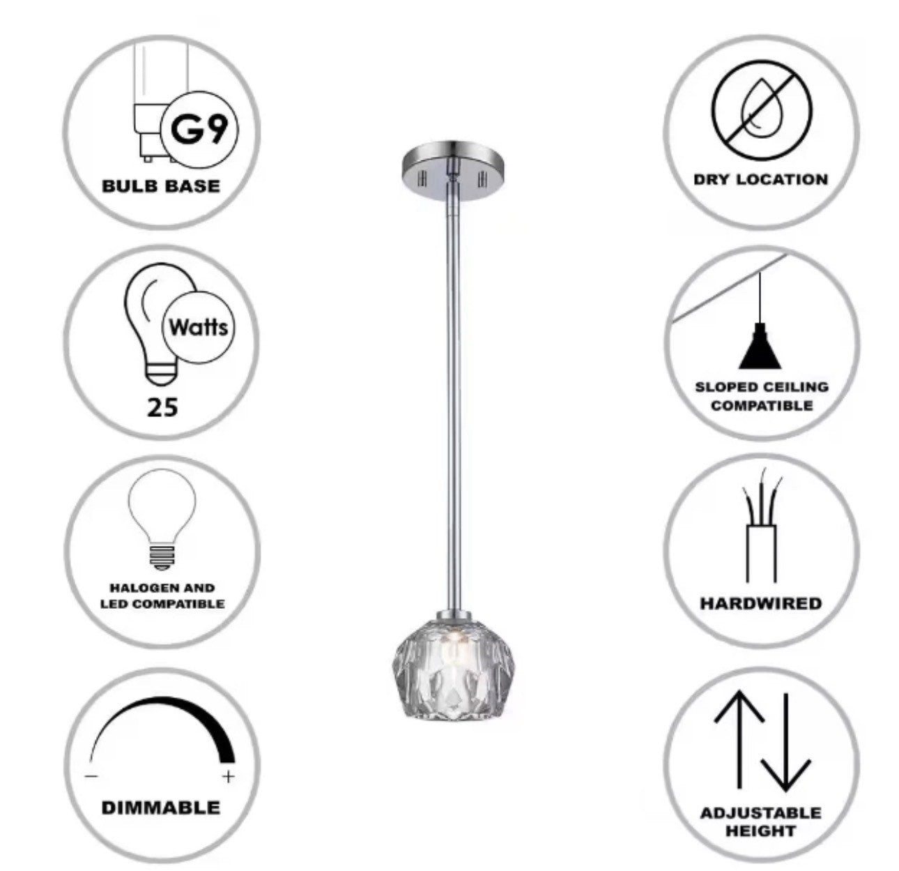 Trans Globe 1-Light Pendant Light Brushed Nickel Clear Glass G9 Dimmable3