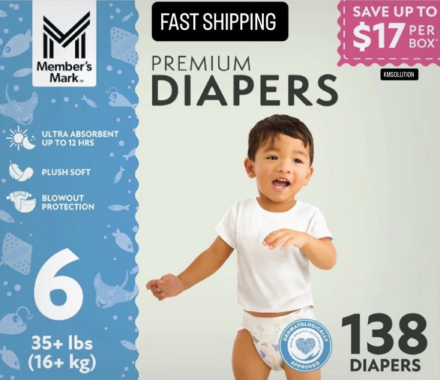Member’s Mark Premium Baby Diapers Size 6 (35+ lbs) 138 Count- NEW0