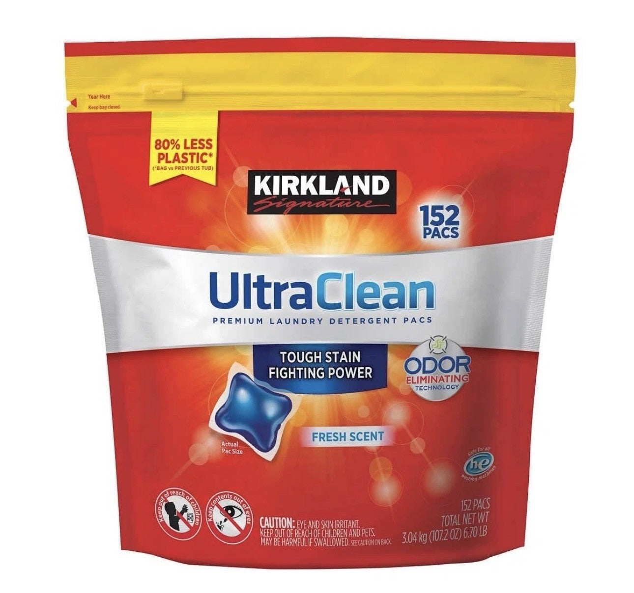 Kirkland Signature UltraClean Laundry Detergent Pacs 152 Ct Fresh Scent HE0