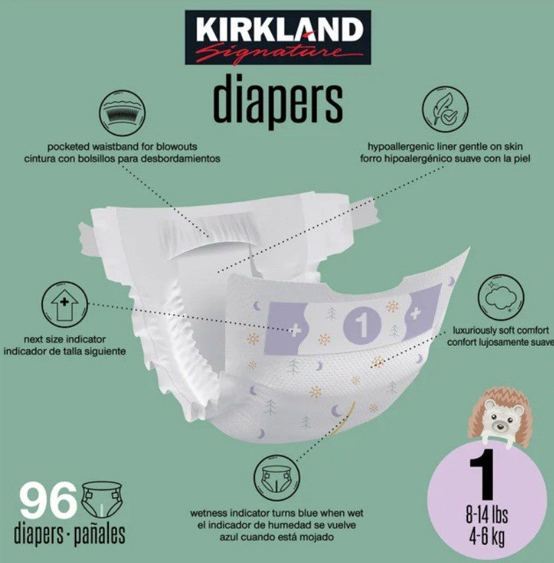 Kirkland Signature Baby Diapers Size 1 (8-14 lbs) 96 Count - New & Sealed1