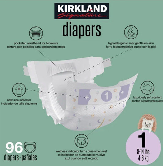 Kirkland Signature Baby Diapers Size 1 (8-14 lbs) 96 Count - New & Sealed1