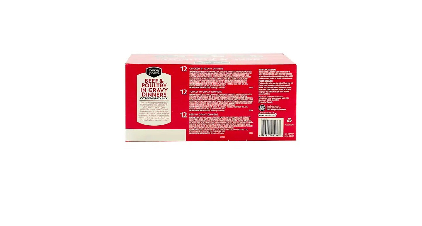 Berkley Jensen Cat Food Beef and Poultry in Gravy Dinners, 36 ct. - NEW2