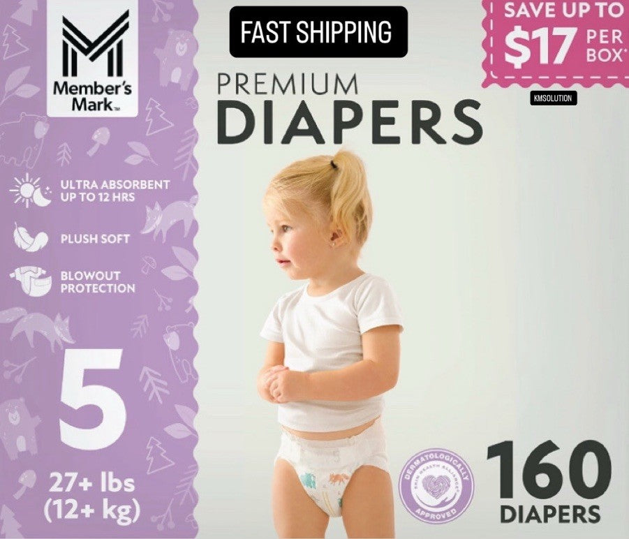 Member’s Mark Premium Baby Diapers Size 5 (27+ lbs) 160Count- NEW0