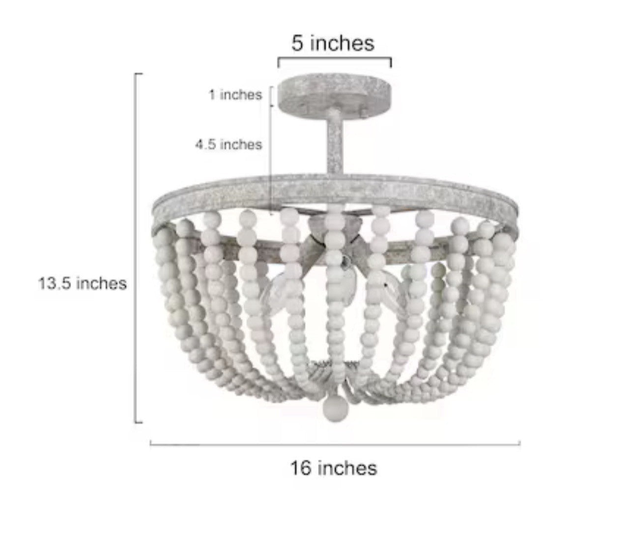 LNC Bohemian Wood Beaded 3-Light Semi Flush Mount Ceiling Light 16in White1