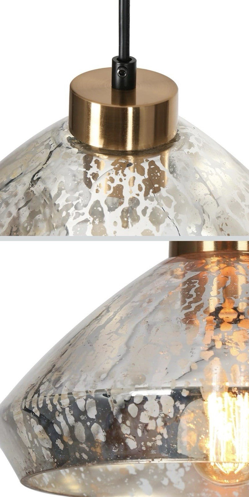 Modern Mercury Glass Pendant Light 9.8” Black Brass Kitchen Island E262
