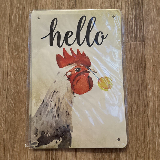 Rooster with flower  HELLO  metal sign Free Shipping New0