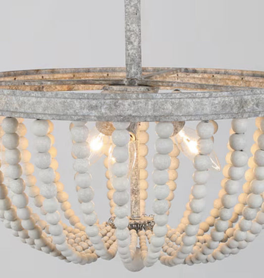 LNC Bohemian Wood Beaded 3-Light Semi Flush Mount Ceiling Light 16in White0