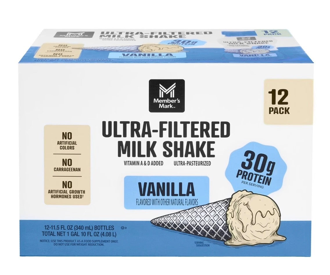 Member's Mark Ultra-Filtered Milk Shake,Vanilla, 11.5 fl. oz.,12 pk. 30g Protein0