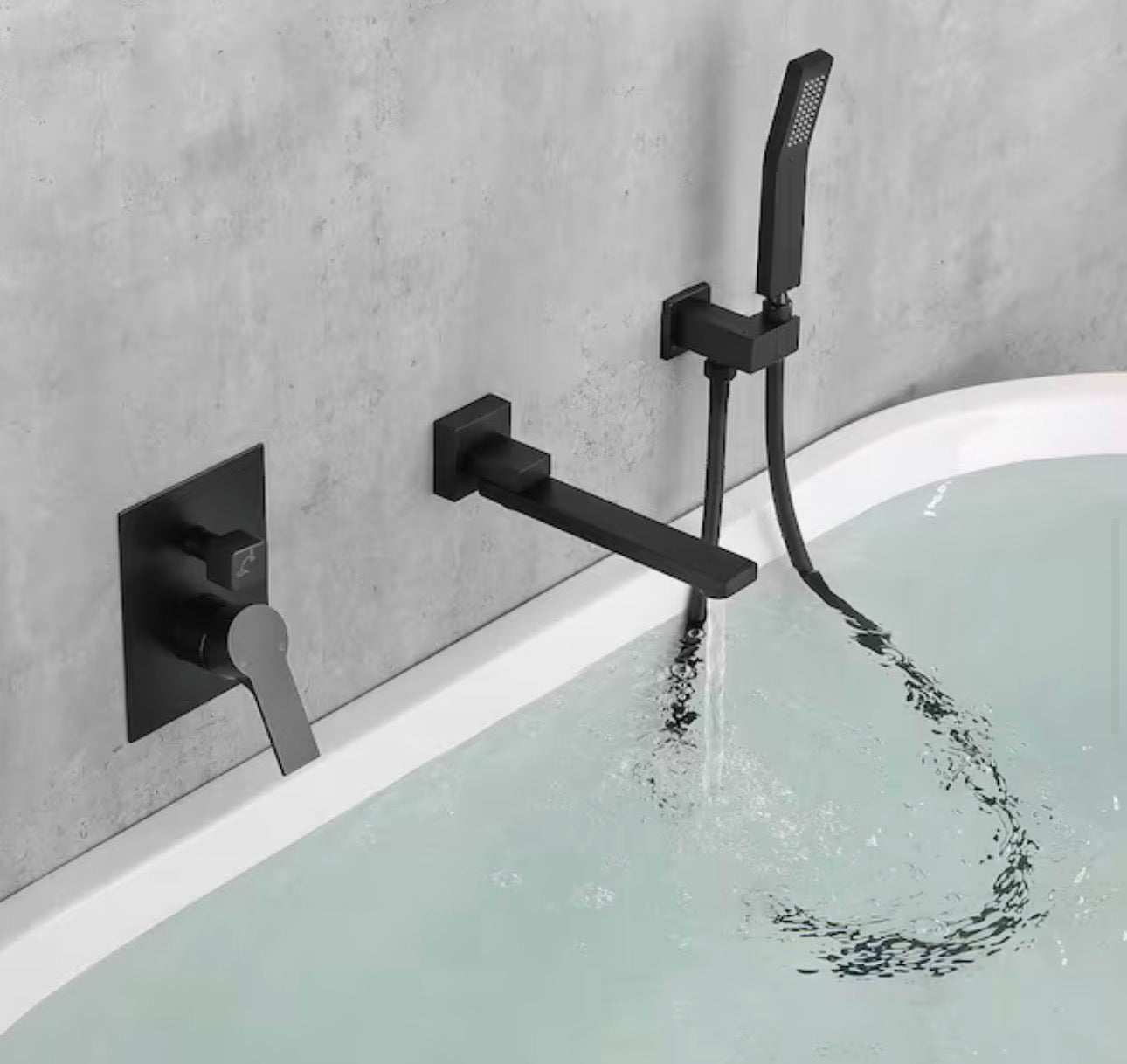 Shamanda Matte Black Wall Mount Tub Filler Faucet - 180° Swivel Spout & Handheld Shower System with cUPC Valve