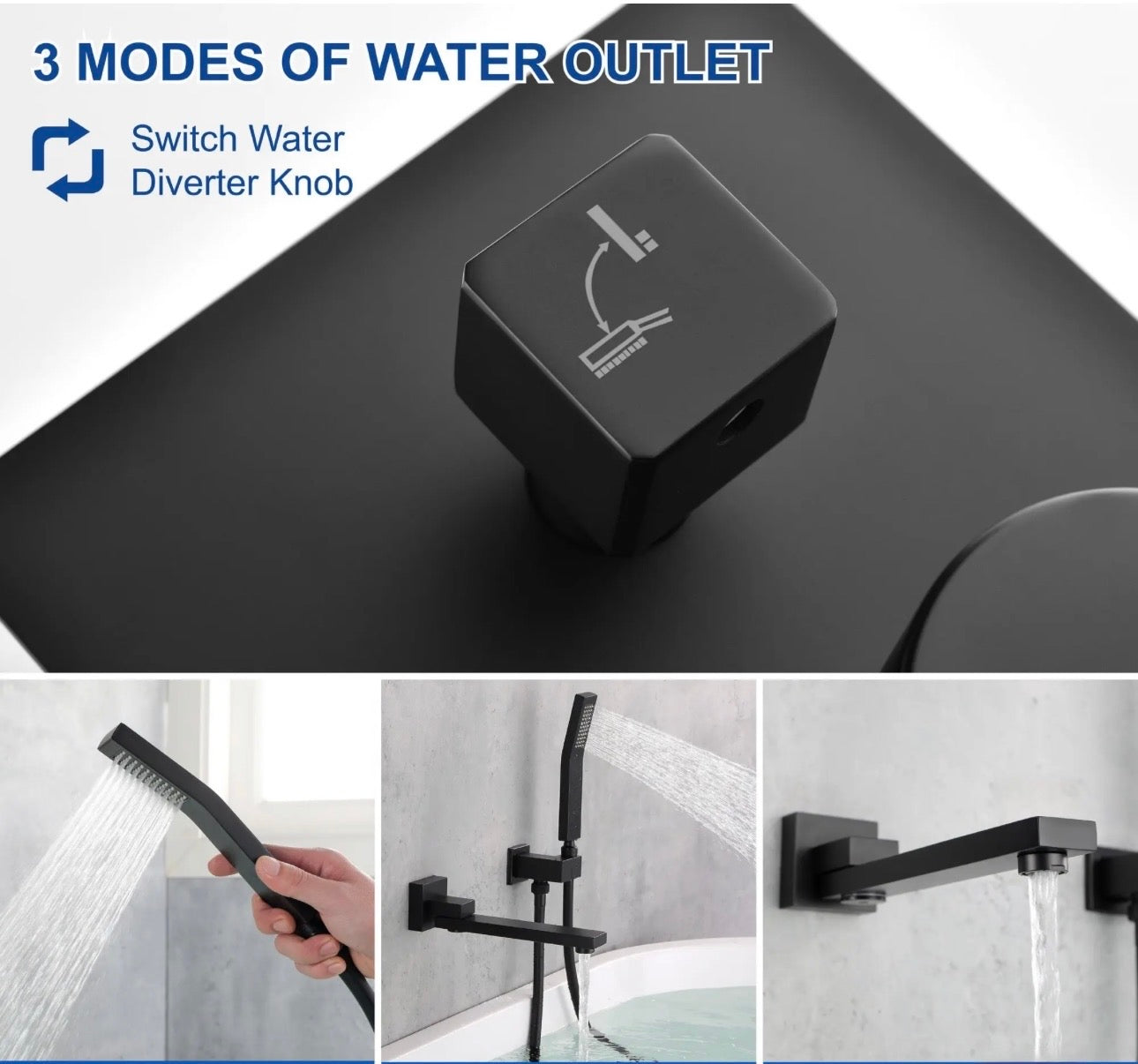 Shamanda Matte Black Wall Mount Tub Filler Faucet - 180° Swivel Spout & Handheld Shower System with cUPC Valve