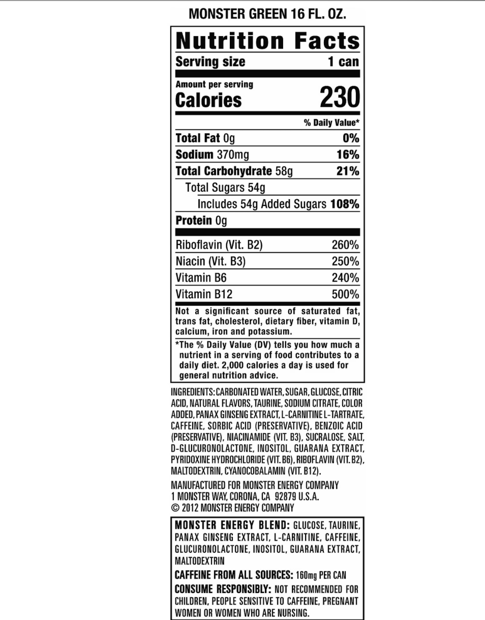 Monster Energy Drink Original Green, 16 fl oz Cans (Pack of 24)