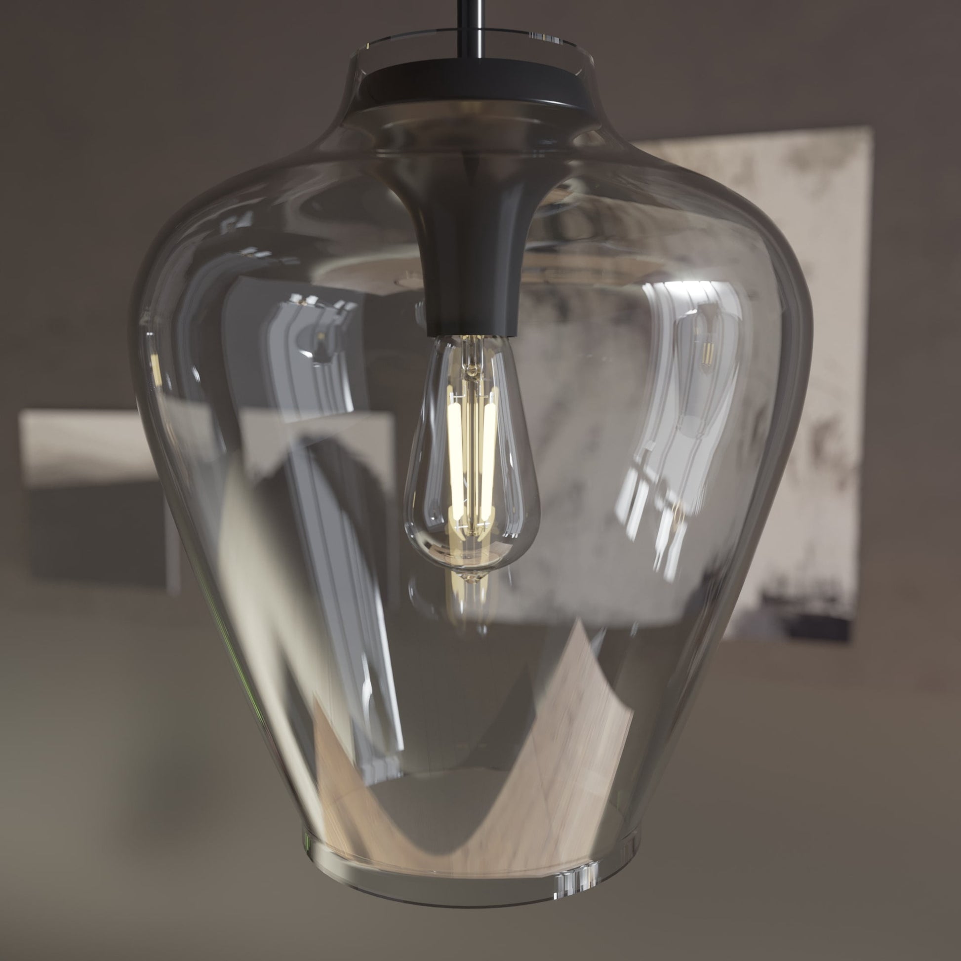 Hunter - Vidria 1-light Matte Black, Medium Size Pendant Light, Dimmable, Formal Style, Bell Shaped, for Bedrooms, Dining, Living Rooms - 19111