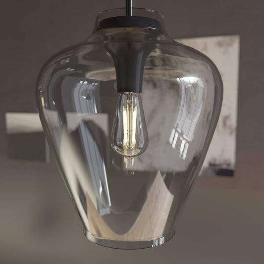 Hunter - Vidria 1-light Matte Black, Medium Size Pendant Light, Dimmable, Formal Style, Bell Shaped, for Bedrooms, Dining, Living Rooms - 19111
