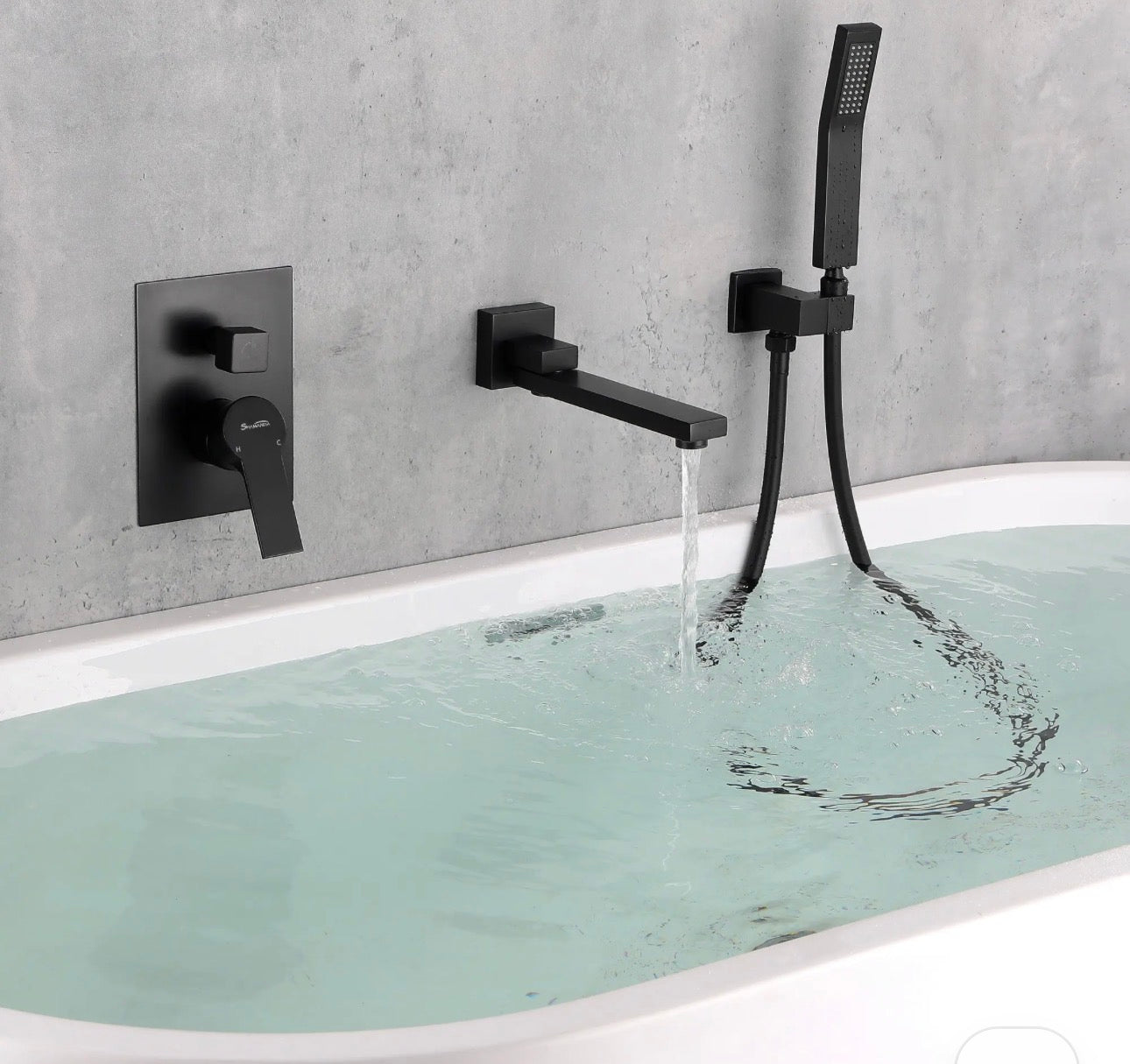Shamanda Matte Black Wall Mount Tub Filler Faucet - 180° Swivel Spout & Handheld Shower System with cUPC Valve